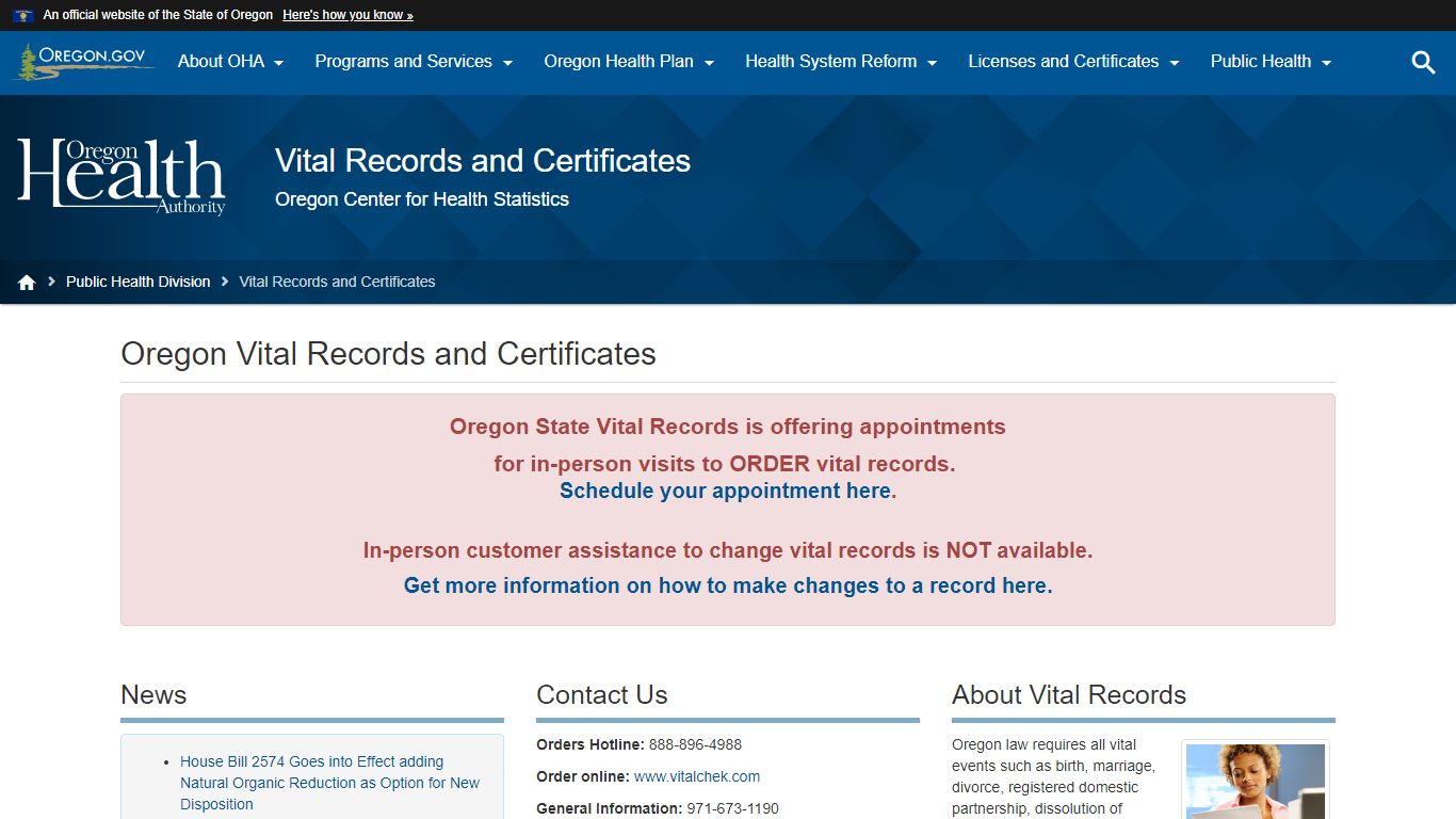 Oregon Vital Records and Certificates